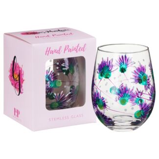 Hand Painted Thistle Stemless Glass