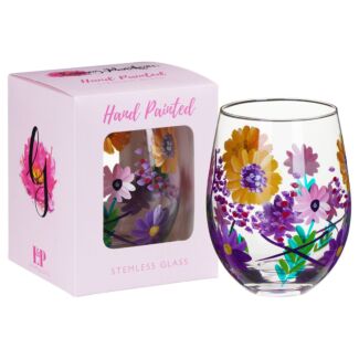 Hand Painted Sunflowers Stemless Glass
