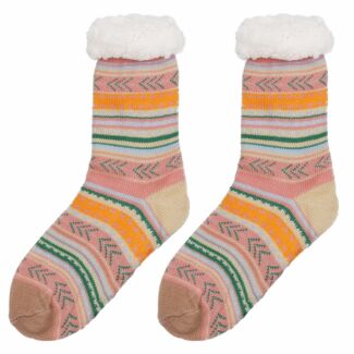 Cozy Pink Aztec Patterned Women’s Slipper Socks