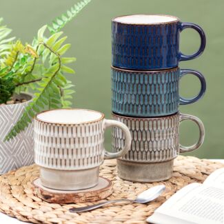 Elements Reactive Glaze Patterned Stacking Mugs Set of 4