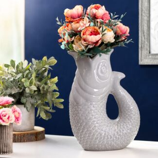 Large 26cm Grey Ceramic Fish Vase