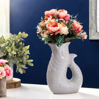 Small 20cm Grey Ceramic Fish Vase