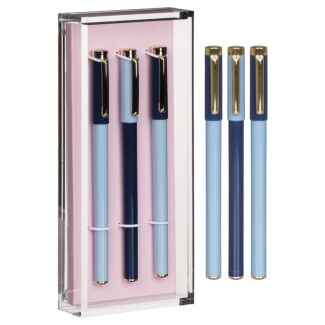 Navy & Blue Colorblock Set of Three Pens with Tray
