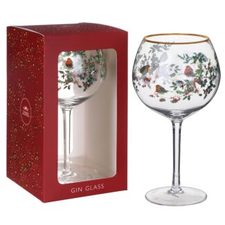 Christmas Robins Gin Glass