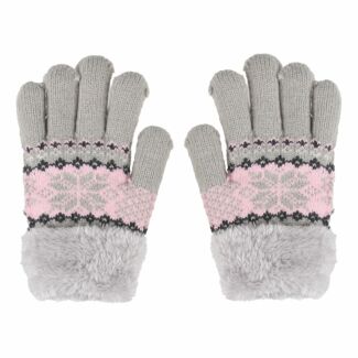 Cozy Grey Fair Isle Snowflake Children's Gloves
