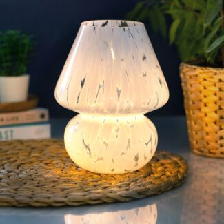 Mia Casa White Glass LED Mushroom Lamp