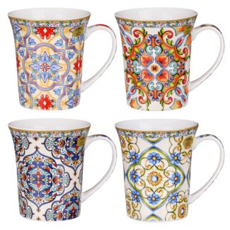 Tuscany Geometric Floral Ceramic Mugs Set of 4