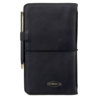 Black Vegan Leather Folio Wallet with Pen