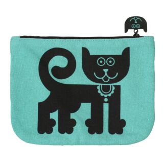 Hornsea Cat and Piranha Teal Pouch Bag