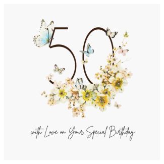 Butterflies & Flowers 50 Luxury Birthday Card