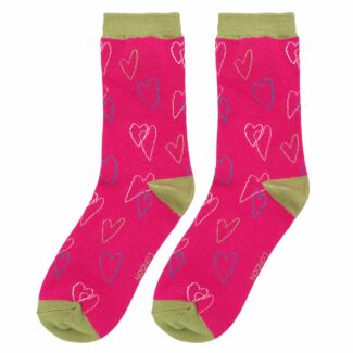 Magenta Sketch Hearts Women’s Bamboo Socks
