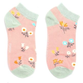 Dusky Pink Dainty Floral Women’s Bamboo Trainer Socks