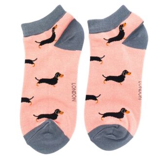 Dusky Pink Little Sausage Dog Women’s Bamboo Trainer Socks