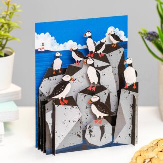 Puffins Greetings 3D Pop Up Card