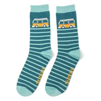 Teal Camper Van Stripes Men’s Bamboo Socks