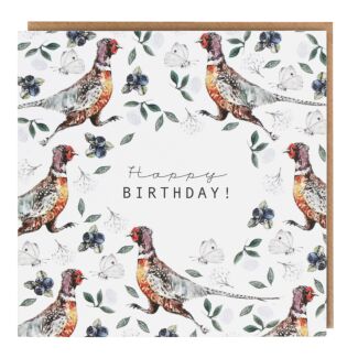 Pheasants White ‘Happy Birthday’ Birthday Card