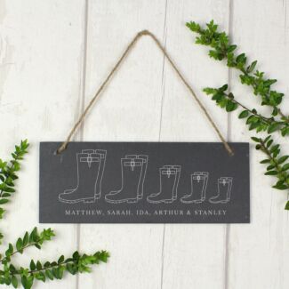 Personalised Welly Boot ‘Family of Five’ Hanging Slate Plaque