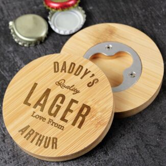 Personalised ‘Free Text’ Bamboo Bottle Opener Coaster