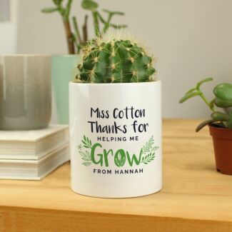 Personalised Teacher 'Thanks for Helping Me Grow' Ceramic Storage Pot