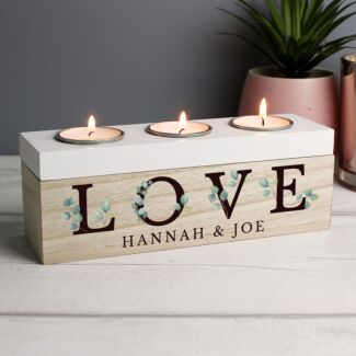 Personalised ‘Love’ Botanical Triple Tealight Box