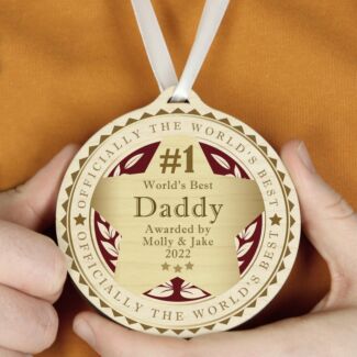 Personalised ‘#1 World’s Best’ Round Wooden Medal