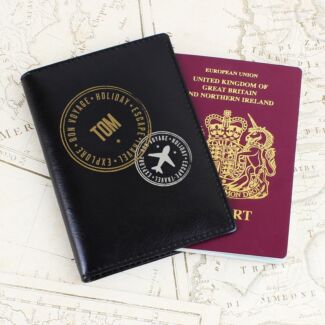 Personalised Stamped Black Passport Holder 