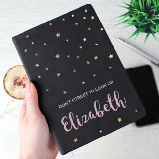 Personalised Starry Black Hardback A5 Notebook