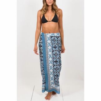 Flower Blue Hand Printed Cotton Sarong 
