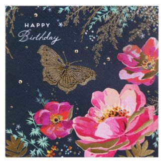 Emerald Butterfly & Peonies Birthday Card