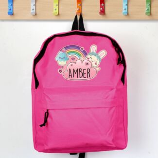 Personalised Pink Cute Bunny Backpack