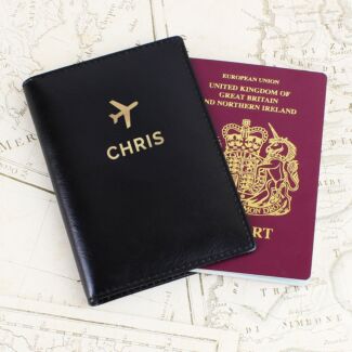 Black Gold Name Passport Holder