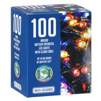 100 Multi-Coloured Indoor Battery-Operated LED Christmas Lights With Clear Cable