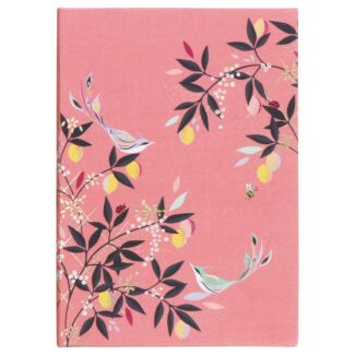 Coral Orchard Birds A5 Fabric Journal