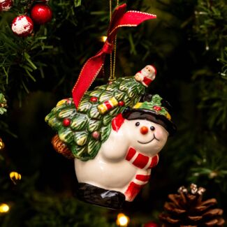 Christmas Tree ‘Snowman Carrying Tree’ Hanging Tree Ornament