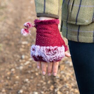 Red Fingerless Gloves with Silver Gems