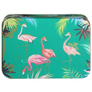 Small Rectangular Teal Flamingo Tin