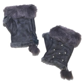 Grey Fingerless Gloves with Pearl Beads