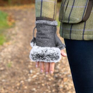 Grey Fingerless Gloves with Silver Gems