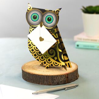 Quill Owl 3D Greetings Card