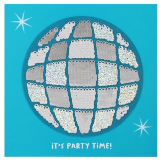 Shine Sequin 'Party Time' Disco Ball Greetings Card with Peel Off Patch