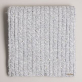 IMMAA Pearl Detail Grey Cable Knit Scarf