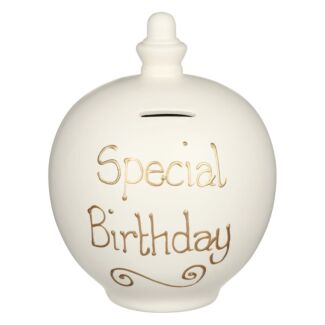 ‘Special Birthday’ Gold on Cream Money Pot