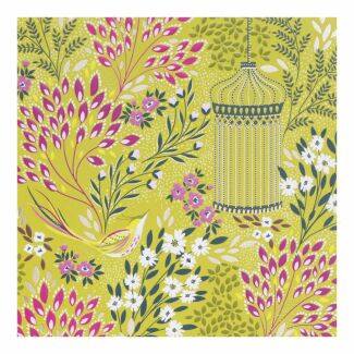 Florals & Bird Chartreuse Greetings Card