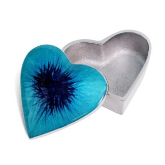 Azeti Brushed Aqua Heart Trinket Box