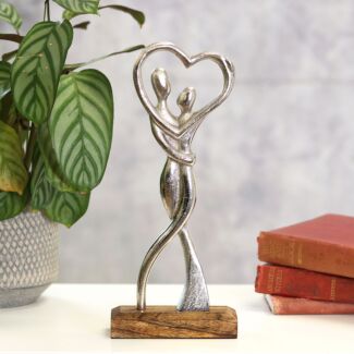 Silver Metal Dancing Couple On Wooden Base Decoration