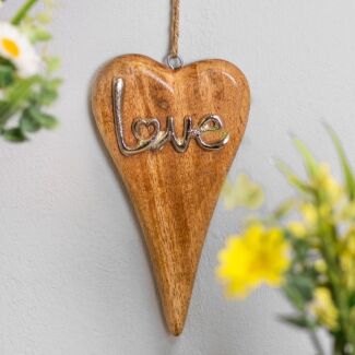 Wood and Silver Metal Love Heart