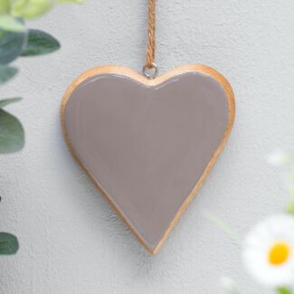 Grey Enamelled Wooden Heart Decoration