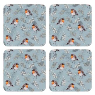 ‘Robin & Eucalyptus’ Blue Set of 4 Coasters