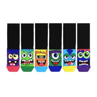The Mashers Back to School Box Of 6 Monster Kids Socks