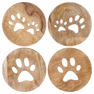 Best of Breed Paw Prints Set of 4 Mango Wood Coasters